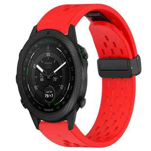 For Garmin MARQ Golfer 22mm Folding Buckle Hole Silicone Watch Band(Red)