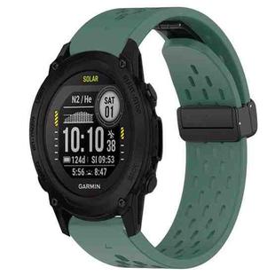 For Garmin Descent G1 Solar 22mm Folding Buckle Hole Silicone Watch Band(Dark Green)