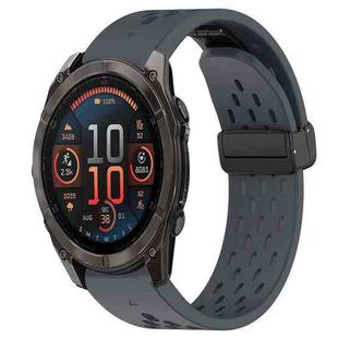 For Garmin Fenix 8 AMOLED 47mm Hole Folding Buckle 22mm Silicone Watch Band(Dark Gray)