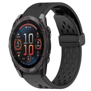 For Garmin Fenix 8 AMOLED 47mm Hole Folding Buckle 22mm Silicone Watch Band(Black)