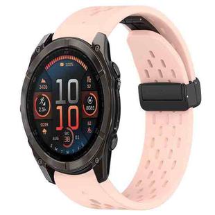 For Garmin Fenix 8 AMOLED 47mm Hole Folding Buckle 22mm Silicone Watch Band(Pink)