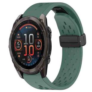 For Garmin Fenix 8 AMOLED 47mm Hole Folding Buckle 22mm Silicone Watch Band(Dark Green)