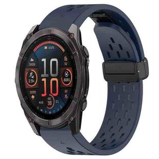 For Garmin Fenix 8 AMOLED 47mm Hole Folding Buckle 22mm Silicone Watch Band(Midnight Blue)