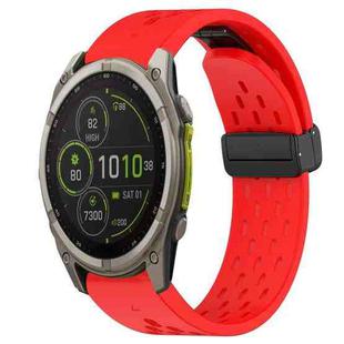 For Garmin Fenix 8 MIP 47mm Hole Folding Buckle 22mm Silicone Watch Band(Red)