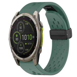 For Garmin Fenix 8 MIP 47mm Hole Folding Buckle 22mm Silicone Watch Band(Dark Green)