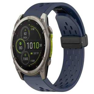 For Garmin Fenix 8 MIP 47mm Hole Folding Buckle 22mm Silicone Watch Band(Midnight Blue)