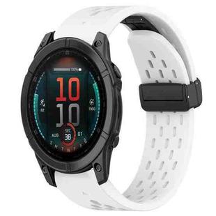 For Garmin Fenix E 47mm Hole Folding Buckle 22mm Silicone Watch Band(White)