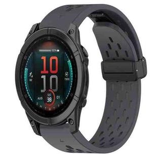 For Garmin Fenix E 47mm Hole Folding Buckle 22mm Silicone Watch Band(Dark Gray)