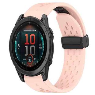 For Garmin Fenix E 47mm Hole Folding Buckle 22mm Silicone Watch Band(Pink)