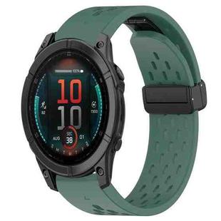 For Garmin Fenix E 47mm Hole Folding Buckle 22mm Silicone Watch Band(Dark Green)