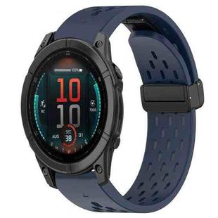 For Garmin Fenix E 47mm Hole Folding Buckle 22mm Silicone Watch Band(Midnight Blue)