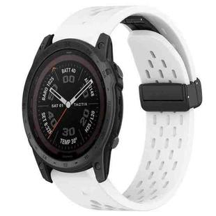 For Garmin Tactix 7 Pro 26mm Folding Buckle Hole Silicone Watch Band(White)