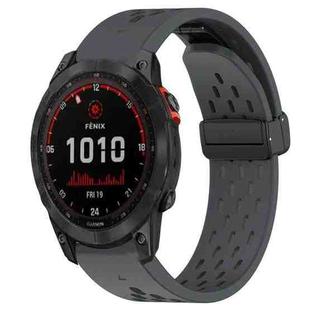 For Garmin Fenix 7X Solar 26mm Folding Buckle Hole Silicone Watch Band(Dark Gray)