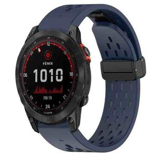 For Garmin Fenix 7X Solar 26mm Folding Buckle Hole Silicone Watch Band(Midnight Blue)