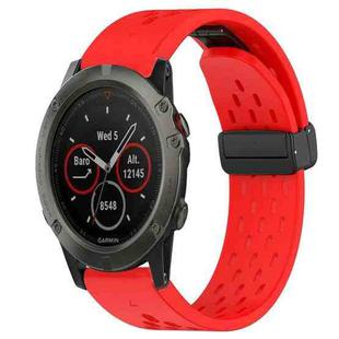 For Garmin Fenix 5X Sapphire 26mm Folding Buckle Hole Silicone Watch Band(Red)