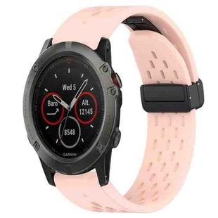 For Garmin Fenix 5X Sapphire 26mm Folding Buckle Hole Silicone Watch Band(Pink)