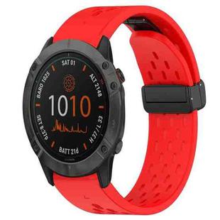 For Garmin Fenix 6X 26mm Folding Buckle Hole Silicone Watch Band(Red)