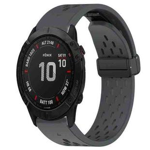 For Garmin Fenix 6X Sapphire 26mm Folding Buckle Hole Silicone Watch Band(Dark Gray)