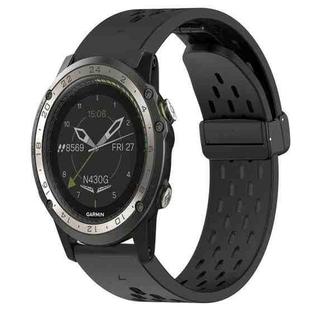 For Garmin D2 Charlie 26mm Folding Buckle Hole Silicone Watch Band(Black)