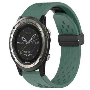 For Garmin D2 Charlie 26mm Folding Buckle Hole Silicone Watch Band(Dark Green)