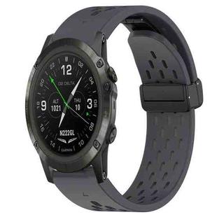 For Garmin D2 Delta PX 26mm Folding Buckle Hole Silicone Watch Band(Dark Gray)