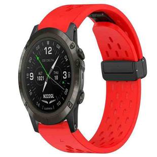 For Garmin D2 Delta PX 26mm Folding Buckle Hole Silicone Watch Band(Red)