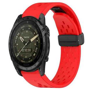 For Garmin Tactix 7 AMOLED 26mm Folding Buckle Hole Silicone Watch Band(Red)