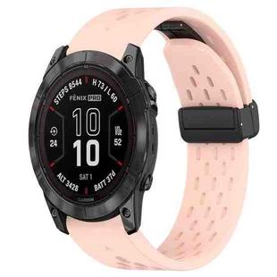 For Garmin Fenix 7X Pro 51mm 26mm Folding Buckle Hole Silicone Watch Band(Pink)