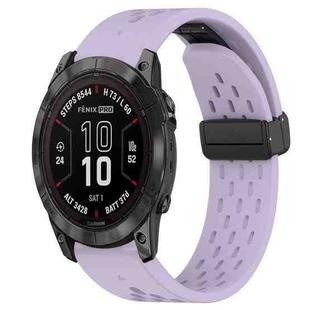 For Garmin Fenix 7X Pro 51mm 26mm Folding Buckle Hole Silicone Watch Band(Purple)