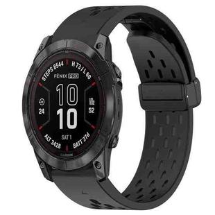 For Garmin Fenix 7X 26mm Folding Buckle Hole Silicone Watch Band(Black)