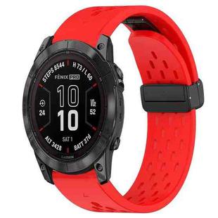 For Garmin Fenix 7X 26mm Folding Buckle Hole Silicone Watch Band(Red)