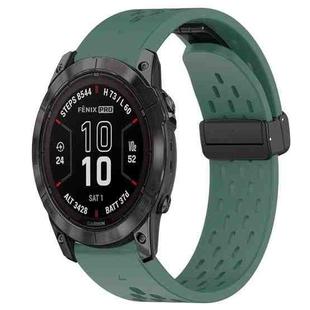 For Garmin Fenix 7X 26mm Folding Buckle Hole Silicone Watch Band(Dark Green)