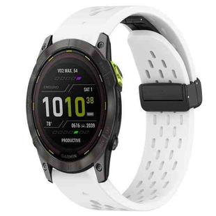 For Garmin Enduro 2 26mm Folding Buckle Hole Silicone Watch Band(White)