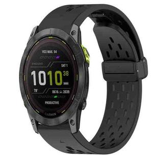 For Garmin Enduro 2 26mm Folding Buckle Hole Silicone Watch Band(Black)