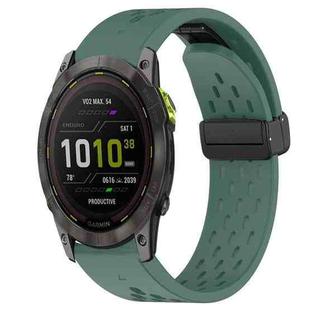 For Garmin Enduro 2 26mm Folding Buckle Hole Silicone Watch Band(Dark Green)