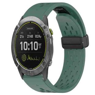 For Garmin Enduro 26mm Folding Buckle Hole Silicone Watch Band(Dark Green)