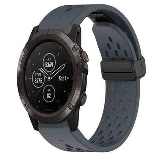 For Garmin Fenix 5X Plus 26mm Folding Buckle Hole Silicone Watch Band(Dark Gray)