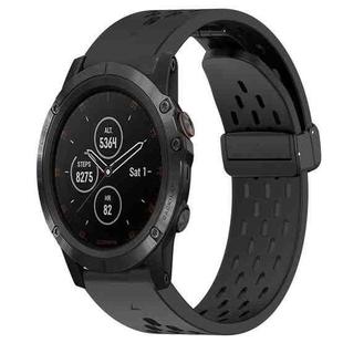 For Garmin Fenix 5X Plus 26mm Folding Buckle Hole Silicone Watch Band(Black)