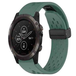 For Garmin Fenix 5X Plus 26mm Folding Buckle Hole Silicone Watch Band(Dark Green)