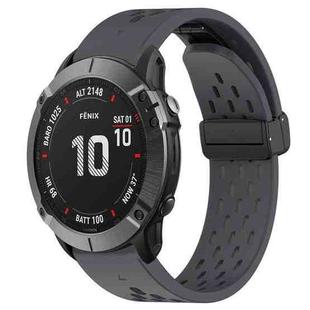 For Garmin Fenix 6X Pro Hole Folding Buckle 26mm Silicone Watch Band(Dark Gray)