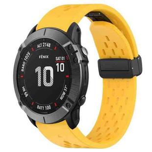 For Garmin Fenix 6X Pro 26mm Folding Buckle Hole Silicone Watch Band(Yellow)