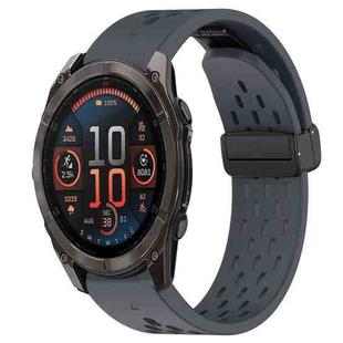 For Garmin Fenix 8 AMOLED 51mm Hole Folding Buckle 26mm Silicone Watch Band(Dark Gray)