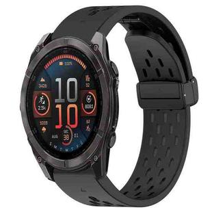 For Garmin Fenix 8 AMOLED 51mm Hole Folding Buckle 26mm Silicone Watch Band(Black)