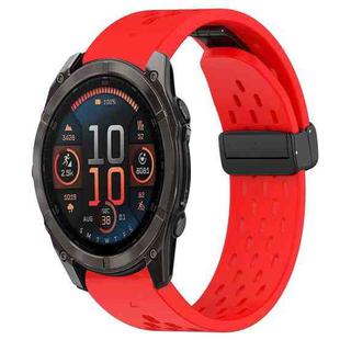 For Garmin Fenix 8 AMOLED 51mm Hole Folding Buckle 26mm Silicone Watch Band(Red)