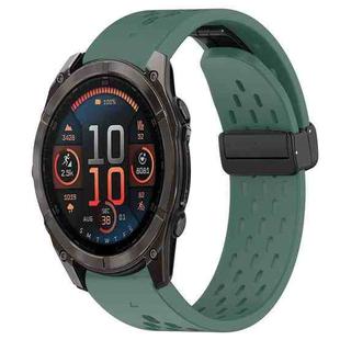 For Garmin Fenix 8 AMOLED 51mm Hole Folding Buckle 26mm Silicone Watch Band(Dark Green)