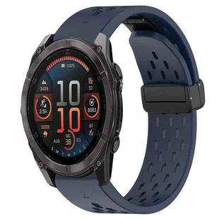 For Garmin Fenix 8 AMOLED 51mm Hole Folding Buckle 26mm Silicone Watch Band(Midnight Blue)