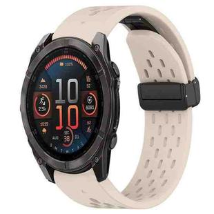 For Garmin Fenix 8 AMOLED 51mm Hole Folding Buckle 26mm Silicone Watch Band(Starlight Color)