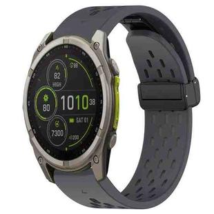 For Garmin Fenix 8 MIP 51mm Hole Folding Buckle 26mm Silicone Watch Band(Dark Gray)