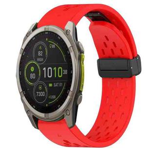 For Garmin Fenix 8 MIP 51mm Hole Folding Buckle 26mm Silicone Watch Band(Red)