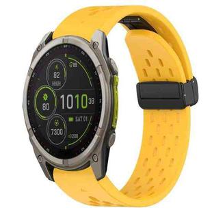 For Garmin Fenix 8 MIP 51mm Hole Folding Buckle 26mm Silicone Watch Band(Yellow)